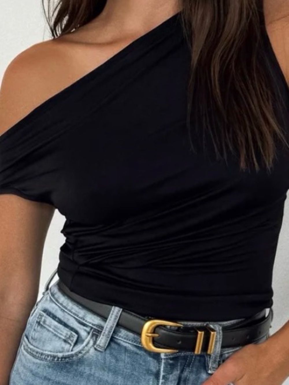 One shoulder Off shoulder Black Top Size Medium